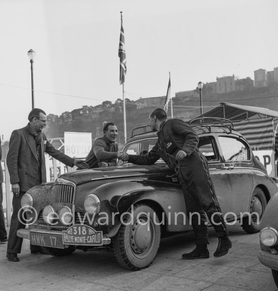 N° 318 Desmond Scannell, Stirling Moss, John Cooper (from left) on Sunbeam Talbot 90, 6th. Monte Carlo Rally 1953. - Photo by Edward Quinn