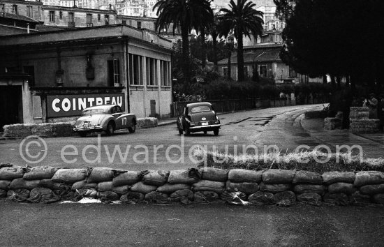 N° 117 Merrill / Matthews on Jaguar Mk VII, N° 198 Ingier / Schjolberg on Sunbeam Talbot 90 Mk III taking part in the regularity speed test on the circuit of the Monaco Grand Prix. Rallye Monte Carlo 1955. - Photo by Edward Quinn