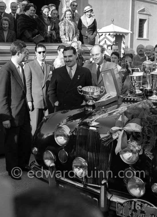 N° 164 Adams – Bigger on Jaguar MK VII. 1st of race. Rallye Monte Carlo 1956. - Photo by Edward Quinn