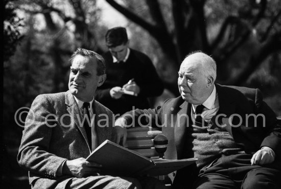 Jean Renoir talks to Huw Wheldon about his father, the painter Auguste Renoir. BBC program Monitor, episode Father and Son. At Domaine des Collettes, the estate of the Renoir family. Cagnes-sur-Mer 1962. - Photo by Edward Quinn