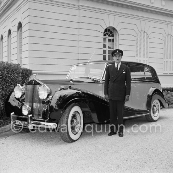 Chauffeur with Rolls. On the occasion of the wedding of Archduke Felix of Austria and Princess Anne Eugenie of Arenberg. Beaulieu 1952. Car: 1952 Rolls-Royce Silver Wraith - Photo by Edward Quinn