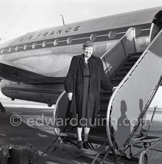 Eleanor Roosevelt. American political figure, diplomat and activist. First Lady of the United States, wife of President Roosevelt. Nice airport 1952. - Photo by Edward Quinn