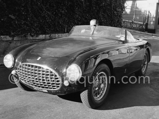 Roberto Rossellini en route to Spain, stopping in Monte Carlo for car repairs. Monte Carlo 1952. Car: 1951 Ferrari 212E Vignale, chassis number 0076E - Photo by Edward Quinn