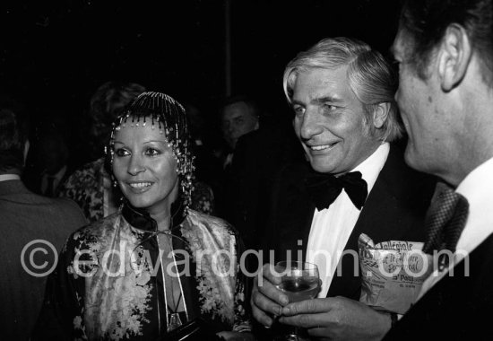 Gunter Sachs, Roger Moores's wife Luisa Mattioli and Roger Moore. Wedding Party of Curd Jürgens and Margie, La Vieille Bastide, Saint-Paul-de-Vence 1978 - Photo by Edward Quinn