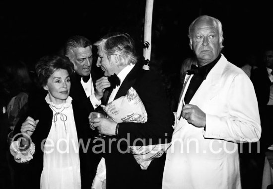 Gunter Sachs, Lilli Palmer, Curd Jürgens and Albert R. Broccoli (?). Wedding Party of Curd Jürgens and Margie, La Vieille Bastide, Saint-Paul-de-Vence 1978 - Photo by Edward Quinn