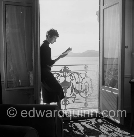 When Françoise Sagan became famous, having written "Bonjour Tristesse", she went to live at Cannes in a room at the Carlton Hotel and worked there on her novel "Un certain Sourire". Cannes 1954. - Photo by Edward Quinn