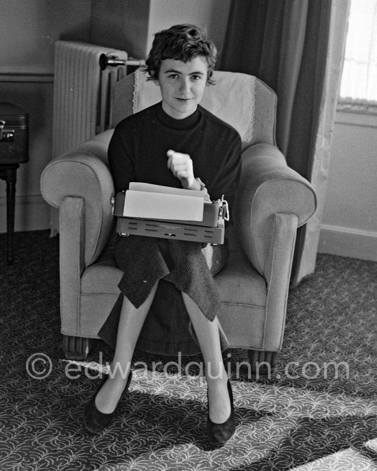 When Françoise Sagan became famous, having written "Bonjour Tristesse", she went to live at Cannes in a room at the Carlton Hotel and worked there on her novel "Un certain Sourire". Cannes 1954. - Photo by Edward Quinn