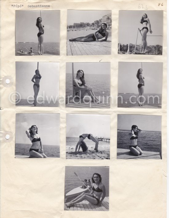 Pin-up Sebastienne. Cannes 1951. Contact prints. Photos from original negatives available. - Photo by Edward Quinn