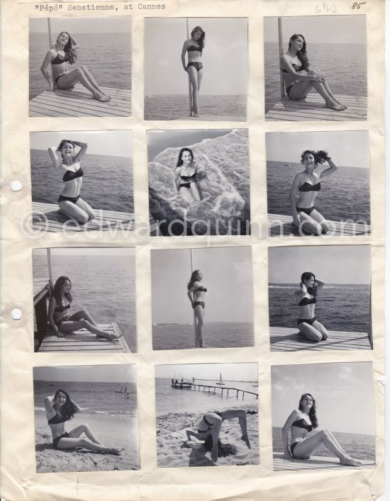 Pin-up Sebastienne. Cannes 1951. Contact prints. Photos from original negatives available. - Photo by Edward Quinn