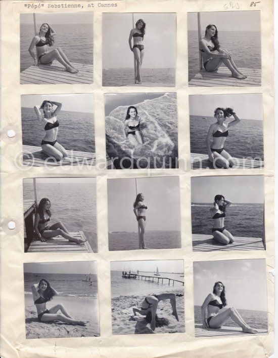 Pin-up Sebastienne. Cannes 1951. Contact prints. Photos from original negatives available. - Photo by Edward Quinn