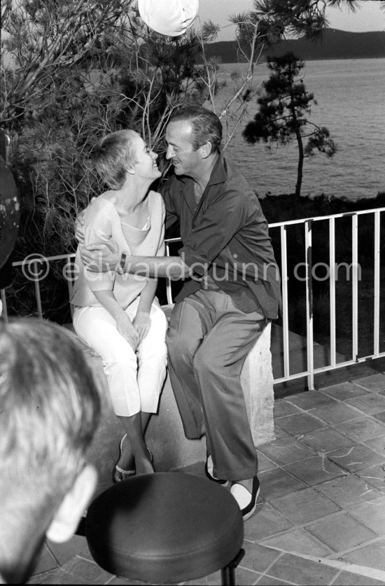 Jean Seberg and David Niven 1957 at Le Lavandou for the shooting of "Bonjour Tristesse", film by Otto Preminger. - Photo by Edward Quinn