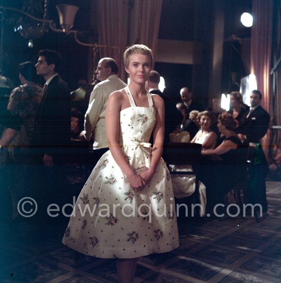 Jean Seberg, one of the principal actors (as Cécile) in "Bonjour Tristesse", film by Otto Preminger. Casino Cannes 1957. - Photo by Edward Quinn