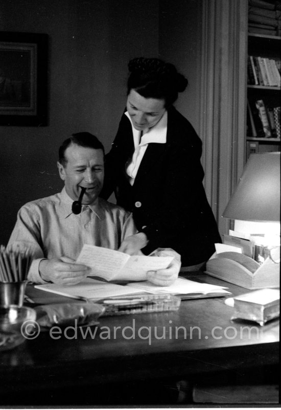 George Simenon and his wife at his Villa Golden Gate. Cannes 1955. - Photo by Edward Quinn
