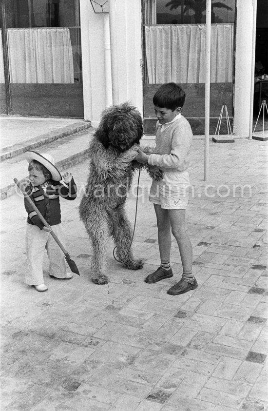 Georges Simenon's daughter Marie-Jo and Charlie Chaplin's son Michael Chaplin with Simenon's poodle Mister. Cannes 1955 - Photo by Edward Quinn