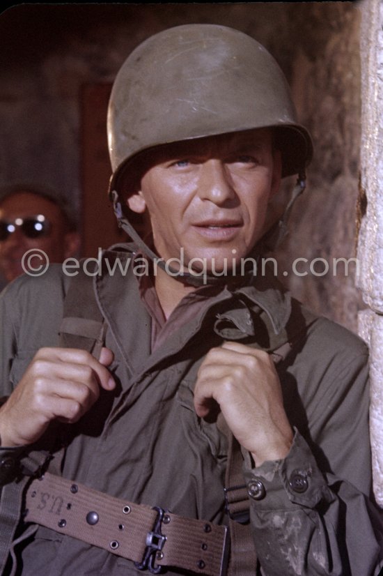 Lt. Sam Loggins (Ol\' blue eyes Frank Sinatra) on the set of the film "Kings Go Forth" in the village of Tourrettes-sur-Loup, 1957. - Photo by Edward Quinn