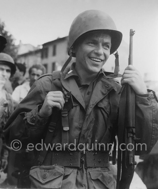 Lt. Sam Loggins (Frank Sinatra) on the set of the film "Kings Go Forth" in the village of Tourrettes-sur-Loup, 1957. - Photo by Edward Quinn