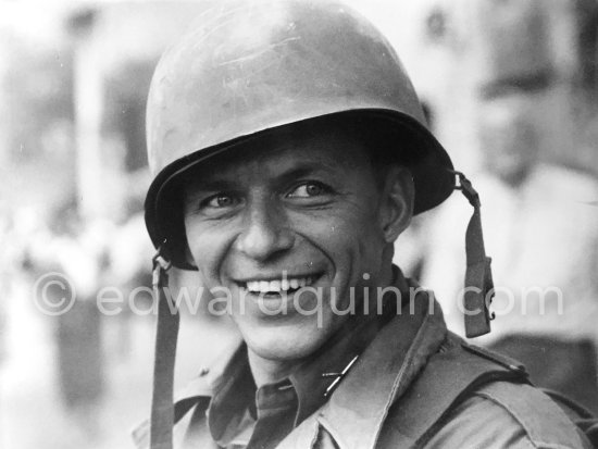 Lt. Sam Loggins (Frank Sinatra) on the set of the film "Kings Go Forth" in the village of Tourrettes-sur-Loup, 1957. - Photo by Edward Quinn