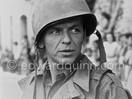 Lt. Sam Loggins (Frank Sinatra) on the set of the film "Kings Go Forth" in the village of Tourrettes-sur-Loup, 1957. - Photo by Edward Quinn