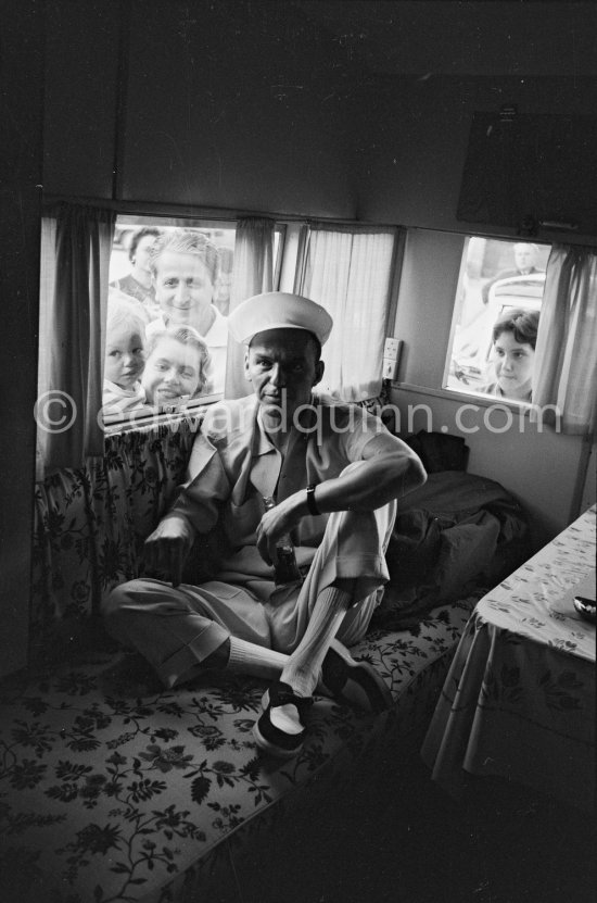 Frank Sinatra in his camper during filming of "Kings Go Forth". Roquebrune, 1957. - Photo by Edward Quinn