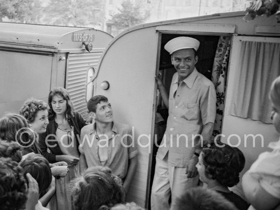 Frank Sinatra in his camper during filming of "Kings Go Forth". Roquebrune, 1957. - Photo by Edward Quinn