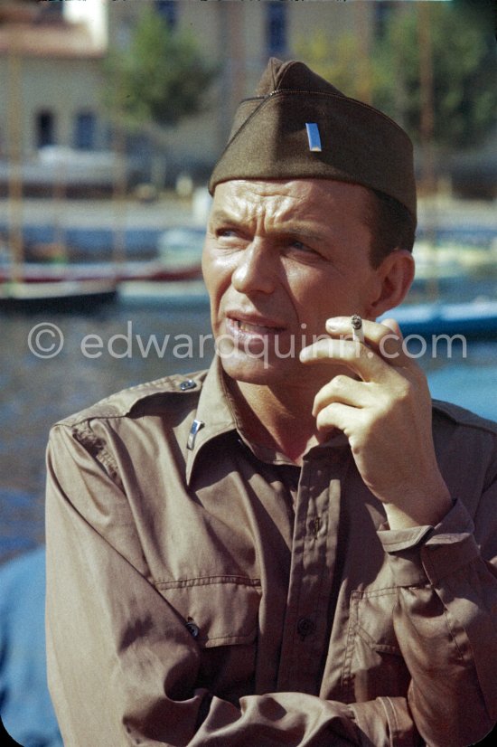 Lt. Sam Loggins (Frank Sinatra) during the filming of "Kings Go Forth". Villefranche-sur-Mer 1957. - Photo by Edward Quinn