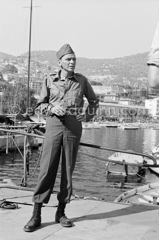 Lt. Sam Loggins (Frank Sinatra) during the filming of "Kings Go Forth". Villefranche-sur-Mer 1957. - Photo by Edward Quinn