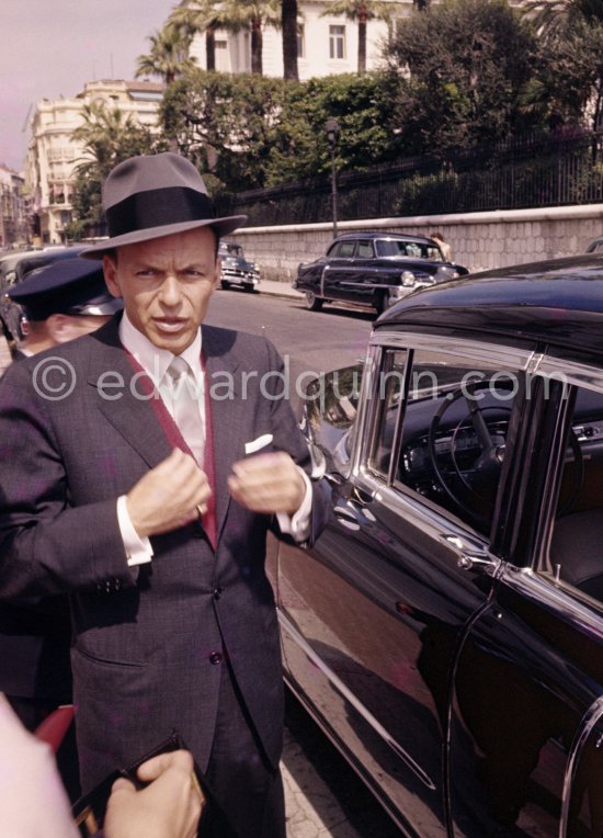 Ol’ Blue Eyes Frank Sinatra at the height of his fame; he’d won an Oscar for "From Here to Eternity" and was receiving rave reviews for his album "Come Fly with Me". Monte Carlo 1958. Car: Cadillac Fleetwood. - Photo by Edward Quinn