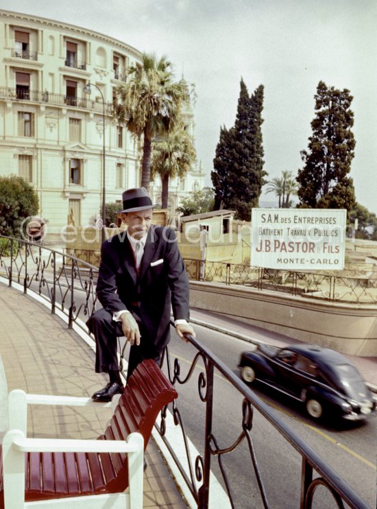 Ol’ Blue Eyes Frank Sinatra at the height of his fame; he’d won an Oscar for "From Here to Eternity" and was receiving rave reviews for his album "Come Fly with Me". Monte Carlo 1958. Car: Peugeot 203 - Photo by Edward Quinn