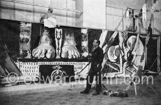 Graham Sutherland works on curtains for Coventry Cathedral. Menton, date unknown - Photo by Edward Quinn