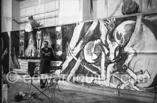 Graham Sutherland works on curtains for Coventry Cathedral. Menton, date unknown - Photo by Edward Quinn