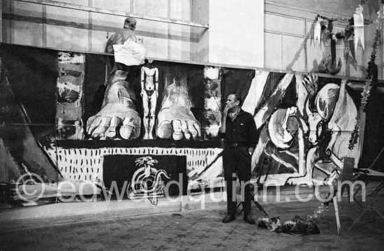 Graham Sutherland works on curtains for Coventry Cathedral. Menton, date unknown - Photo by Edward Quinn