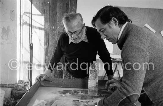 Graham Sutherland at La Villa Blanche, working on an etching. Menton 1976. - Photo by Edward Quinn