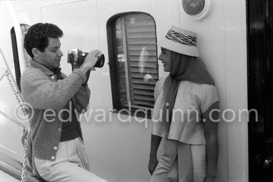 Liz Taylor and her new husband Eddie Fisher on board the yacht Olnico, which they had chartered for their honeymoon cruise of the Mediterranean and berthed in the harbor at Cannes, 1959. - Photo by Edward Quinn