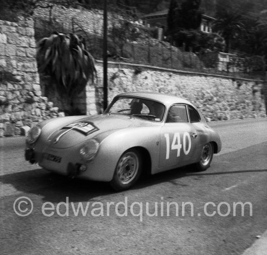 José Behra (F) / Stuart Lewis-Evans,(GB), Porsche 356 A 1500 GT Carrera, 6th. Tour de France de l\'Automobile 1958, Grande Corniche, Nice. - Photo by Edward Quinn