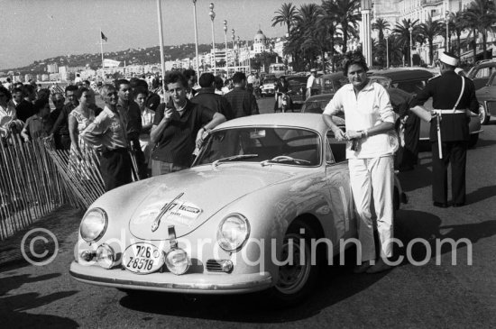 Nadège Ferrier (CH) - Alicia Paolozzi (CH), Porsche 356 Carrera (retired). Tour de France de l\'Automobile 1959, Nice. - Photo by Edward Quinn