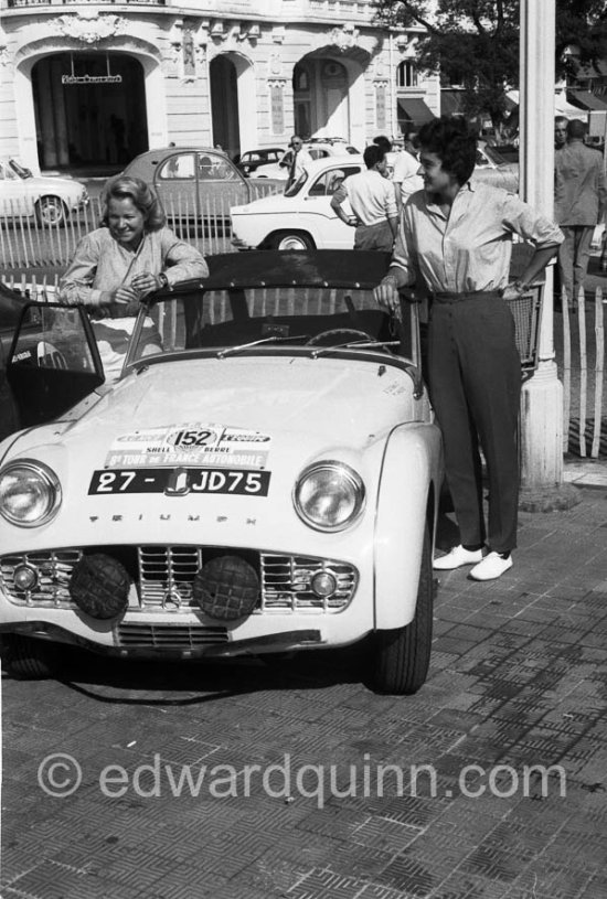 Annie Soisbault (F) / "Mme. Cancre" (F), Triumph TR3, 13th. Tour de France de l\'Automobile 1959, Nice. - Photo by Edward Quinn