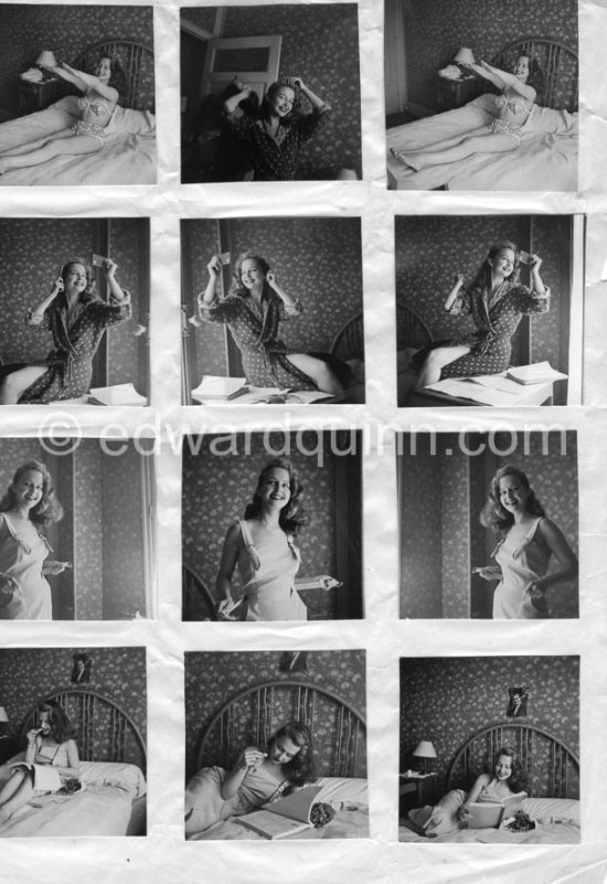 Pin-up Greta Thysegen. Cannes 1951. “Miss Copenhagen”. (also Thyssen , Thygesen, Thyssegen). Contact prints. Photos from original negatives available. - Photo by Edward Quinn