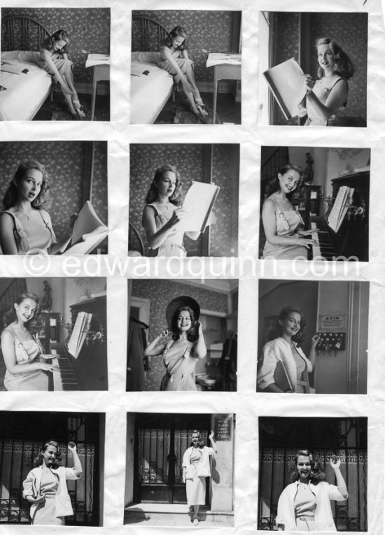 Pin-up Greta Thysegen. Cannes 1951. “Miss Copenhagen”. (also Thyssen , Thygesen, Thyssegen). Contact prints. Photos from original negatives available. - Photo by Edward Quinn