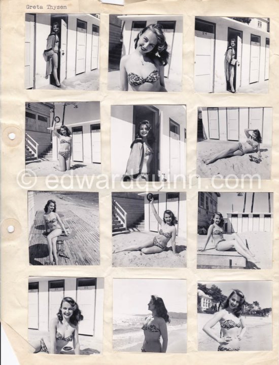 Pin-up Greta Thysegen. Cannes 1951. “Miss Copenhagen”. (also Thyssen , Thygesen, Thyssegen). Contact prints. Photos from original negatives available. - Photo by Edward Quinn