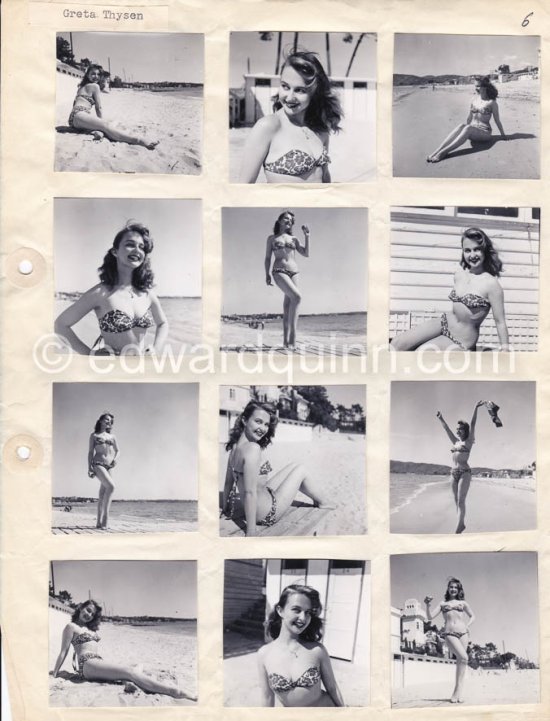 Pin-up Greta Thysegen. Cannes 1951. “Miss Copenhagen”. (also Thyssen , Thygesen, Thyssegen). Contact prints. Photos from original negatives available. - Photo by Edward Quinn