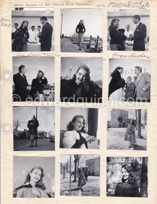 Pin-up Greta Thysegen. Cannes 1951. “Miss Copenhagen”. (also Thyssen , Thygesen, Thyssegen). Contact prints. Photos from original negatives available. - Photo by Edward Quinn