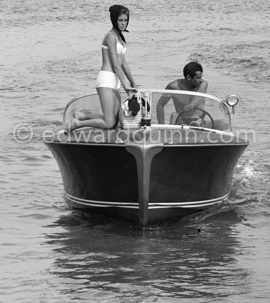 Roger Vadim and a friend on a Riva boat. Saint-Tropez 1961. - Photo by Edward Quinn