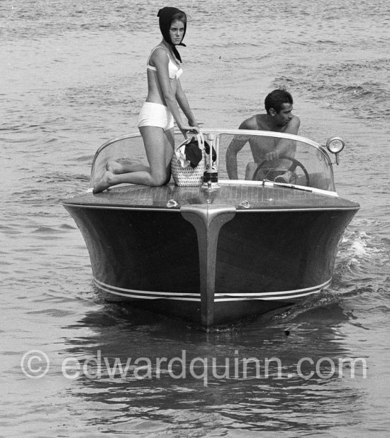 Roger Vadim and a friend on a Riva boat. Saint-Tropez 1961. - Photo by Edward Quinn