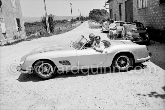 Roger Vadim and another guest driving to the wedding of Serge Marquand and German fashion model Anka. Saint-Tropez 1961. Car: 1959 Ferrari 250 GT Spyder California, chassis number 2175GT - Photo by Edward Quinn