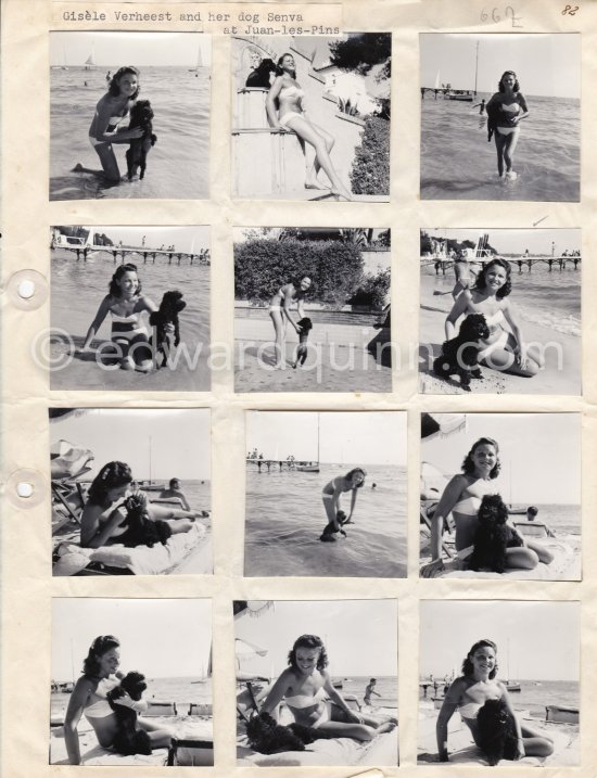 Pin-up Gisèle Verheest and her Miniature Poodle Senva. Juan-les-Pins 1950. - Photo by Edward Quinn