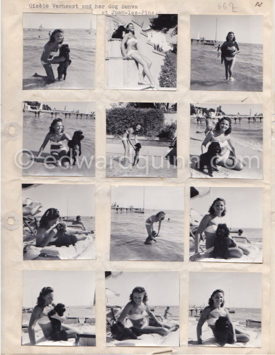 Pin-up Gisèle Verheest and her Miniature Poodle Senva. Juan-les-Pins 1950. - Photo by Edward Quinn