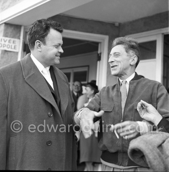 Jean Cocteau and Orson Welles. Nice Airport 1952. - Photo by Edward Quinn