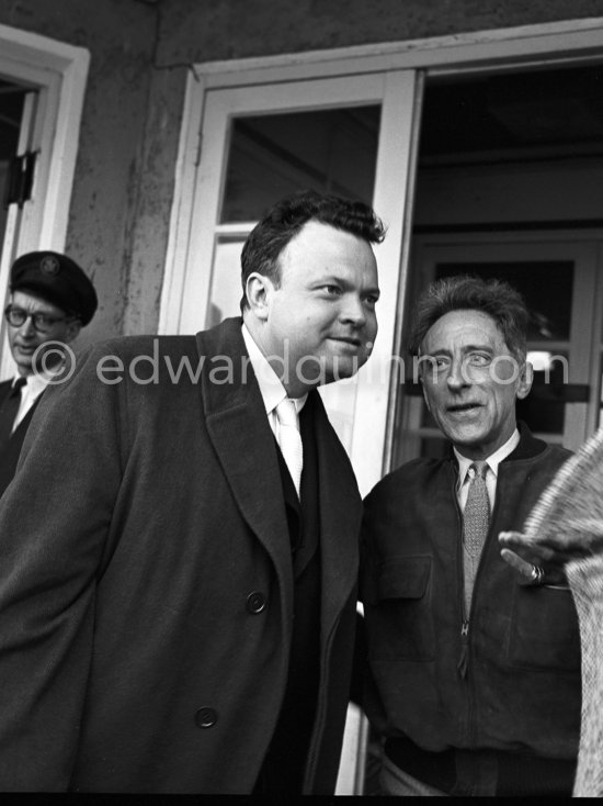 Jean Cocteau and Orson Welles. Nice Airport 1952. - Photo by Edward Quinn