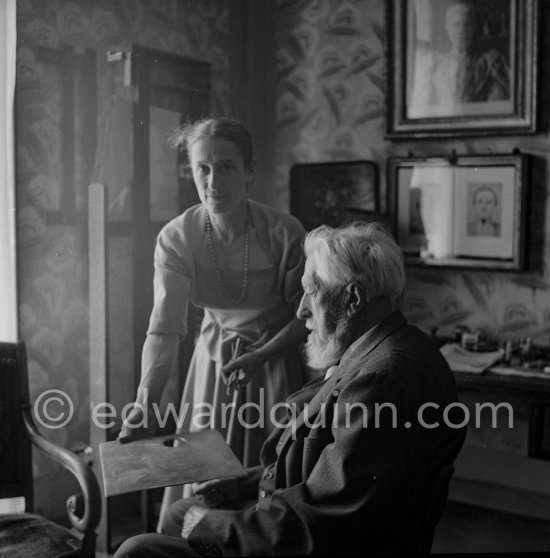 Danish artist Jens Ferdinand Willumsen and his partner, the dancer and painter Michelle Bourret, Cannes 1955. - Photo by Edward Quinn