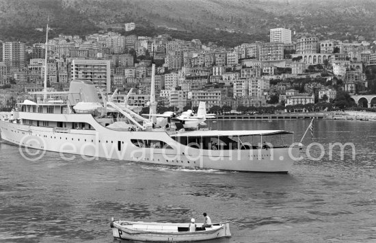 Onassis' yacht Christina with aircraft G-APNY Piaggio P-136L SERIES 2 C/N 242. Monaco harbor about 1955. - Photo by Edward Quinn